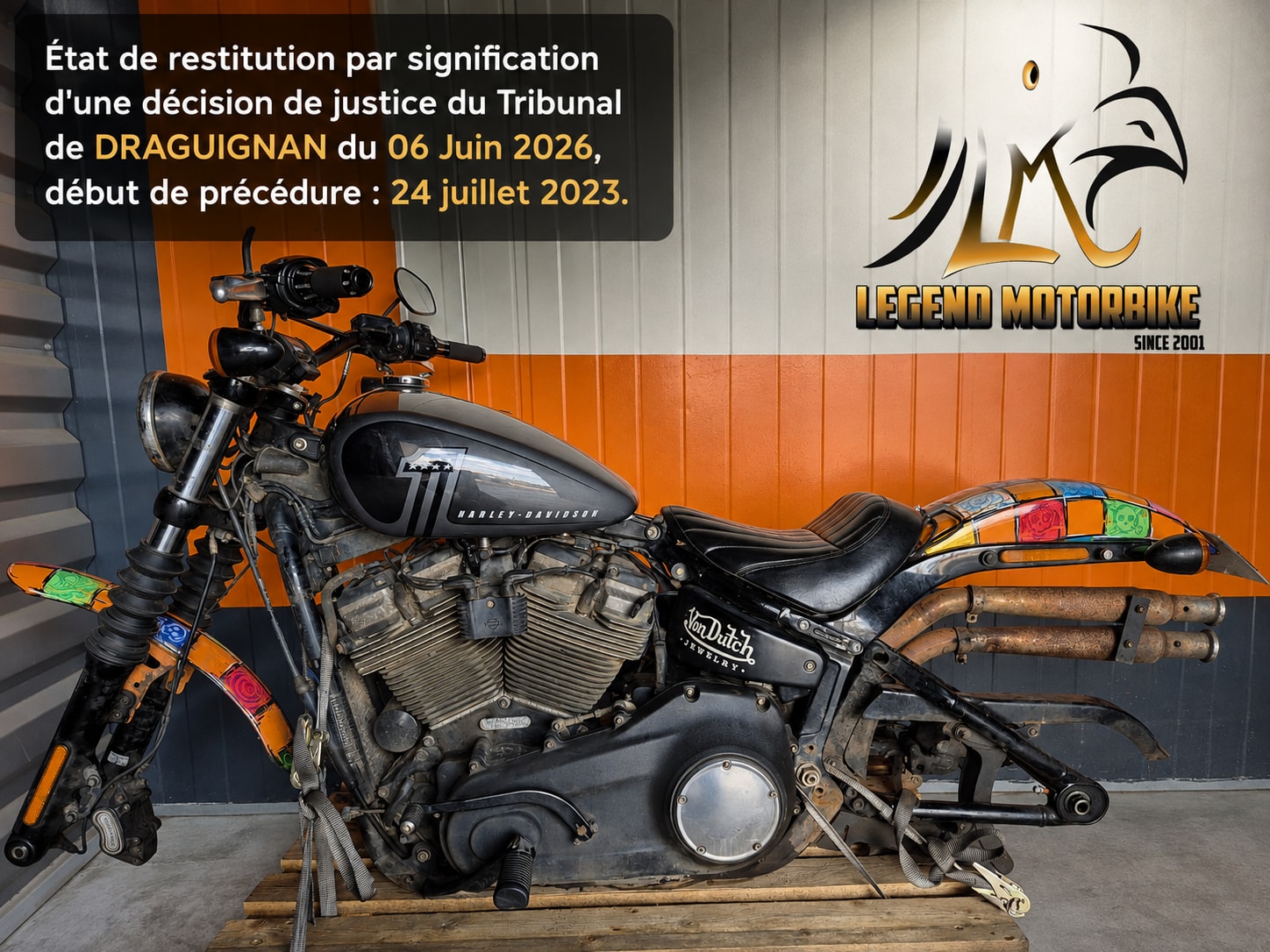 Photographie documentant l’état de la moto lors de sa restitution
